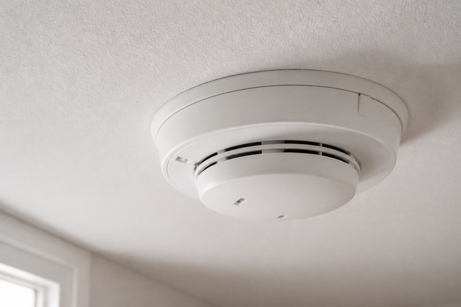 Smoke alarm installed on a ceiling
